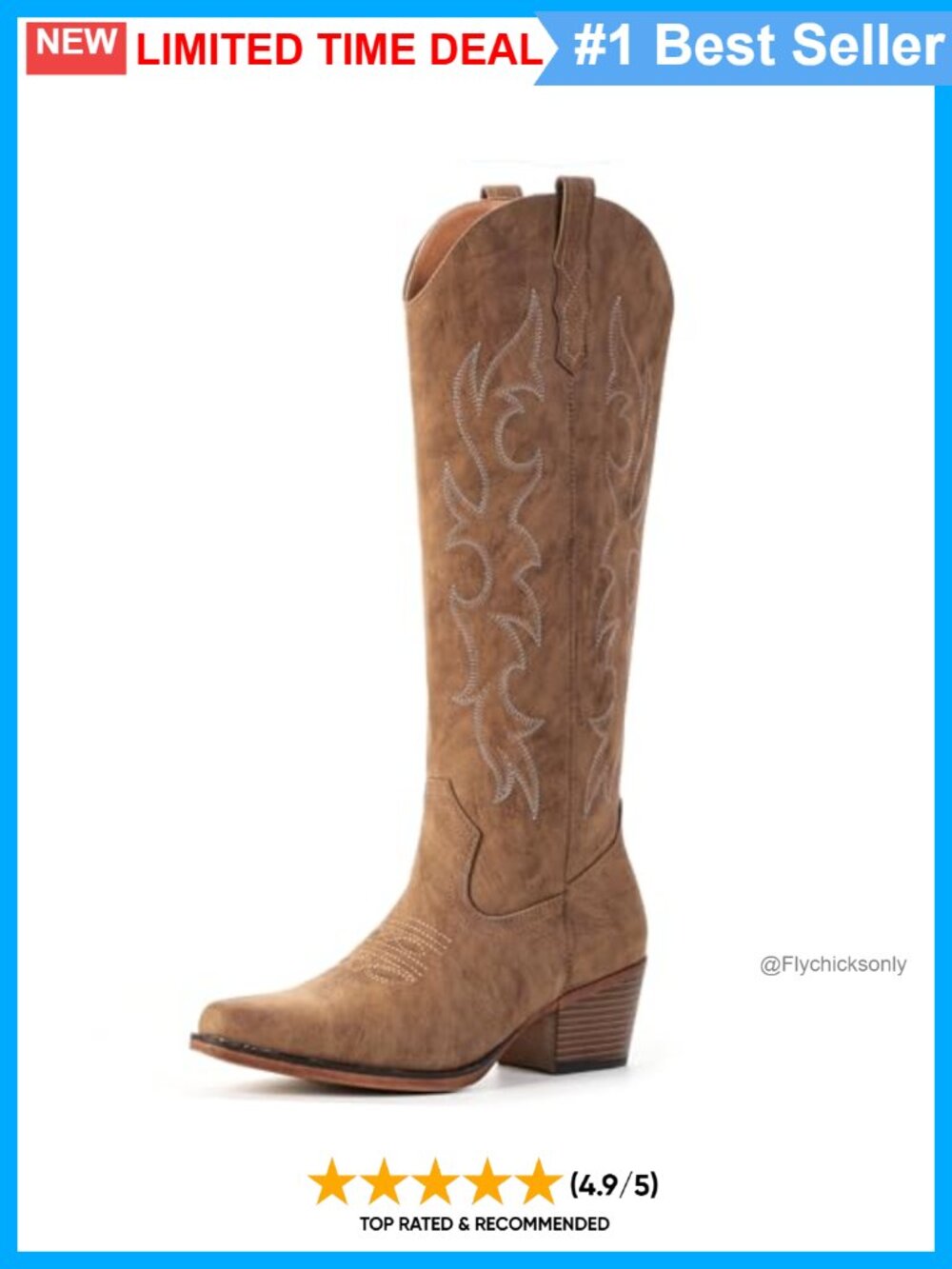 Women's Knee High Western Cowboy Boots Faux Leather Block Heel Pull-On
